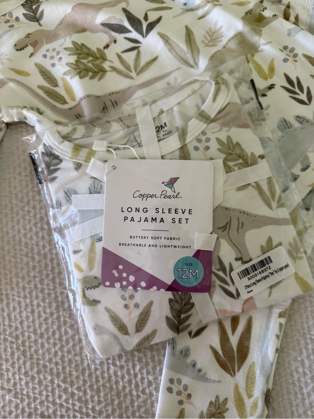 Copper Pearl Long Sleeve Baby Pajama Set in Leaf Print - 12M